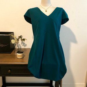 Emerald Green Sheath Dress with Asymmetrical Seams